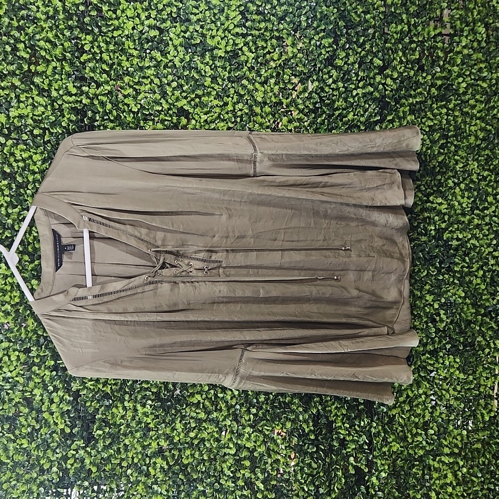 White House Black Market Light Green Princess Sleeve Silky Blouse - Size Medium